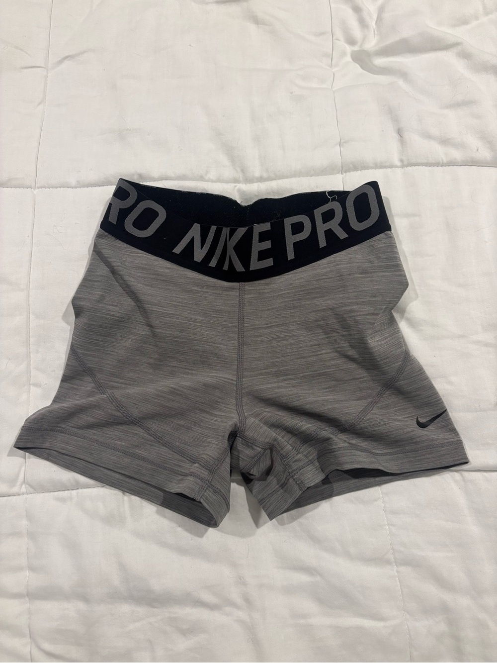 Nike Pro Women's Heather Gray Athletic Shorts with Black Logo Waistband